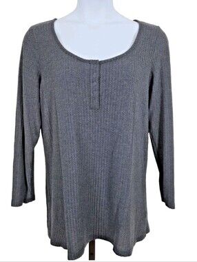 Torrid Women's Size 2 2X Waffle Knit Snap Henley Long Sleeve Tee Gray NWT